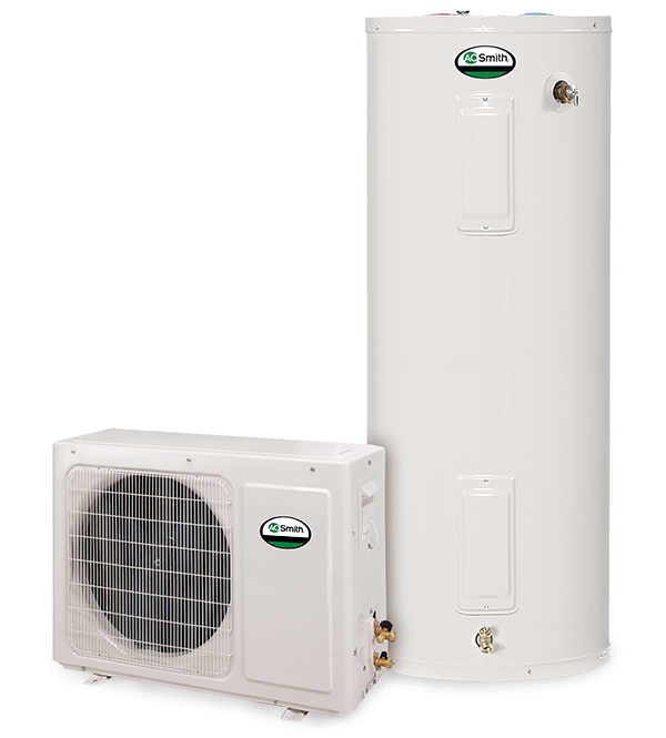 A.O. Smith HPA split heat pump water heater with storage tank and outdoor unit